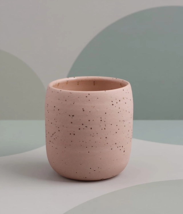 toczony na kole kubek, czarka 200 ml z porcelany barwionej w masie na ceglasto-różowy kolor