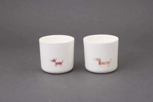 Porcelanowe kubeczki z pieskiem i z jamnikiem Czynie Ceramics