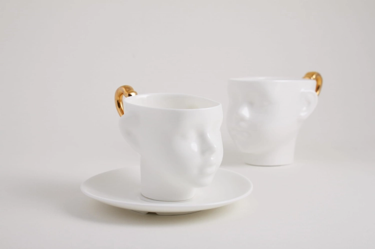 Kubek i filiżanka główka ze złotym uchem Ende Ceramics
