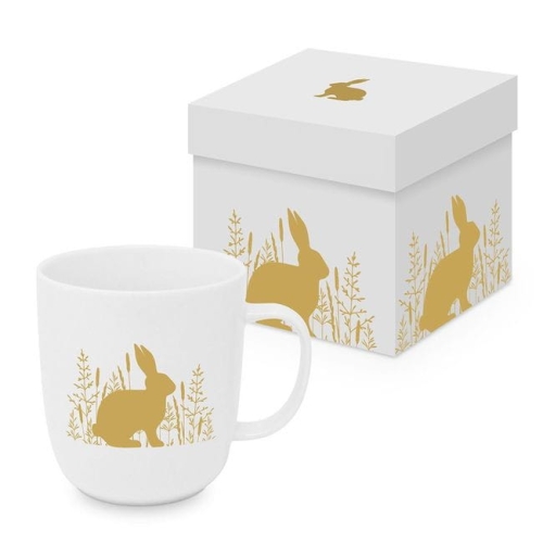 Wielkanocny Złoty Zając Kubek Porcelanowy w Ozdobnym Pudełku 400 ml